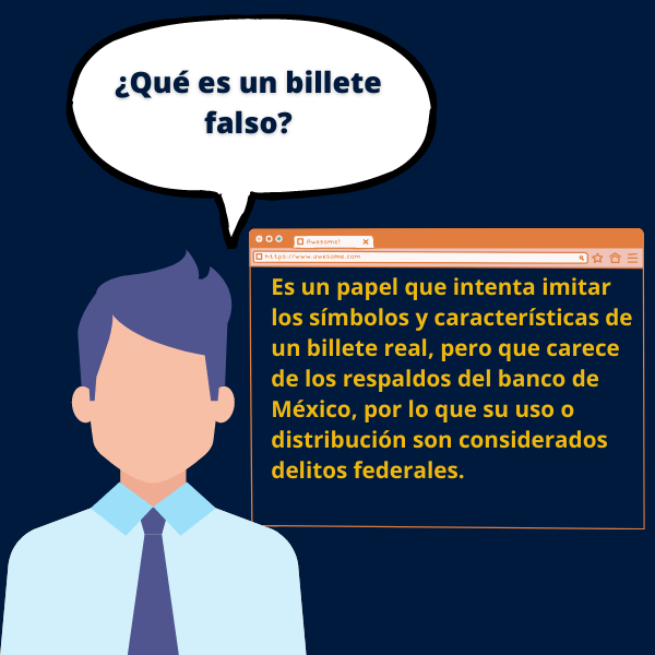 Es un papel que intenta imitar los símbolos y características de un billete real, pero que carece de los respaldos del banco de México, por lo que su uso o distribución son considerados delitos federales.