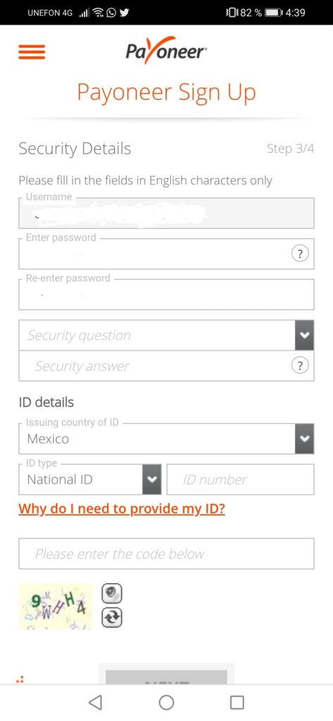 Como abrir una cuenta en Payoneer México paso 6