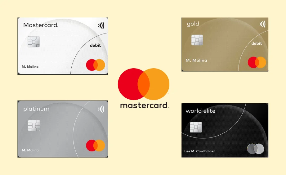 Tipos de tarjetas MasterCard estándar, oro, platinum, world elite