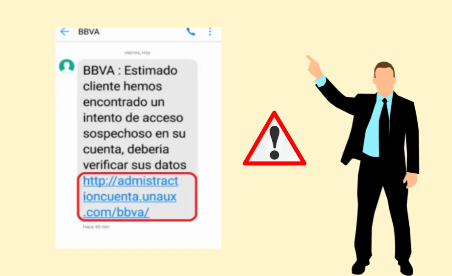 Ejemplo de enlace fraudulento de aplicación bancaria