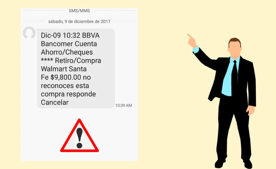 Ejemplo de mensaje fraudulenta de aplicación bancaria