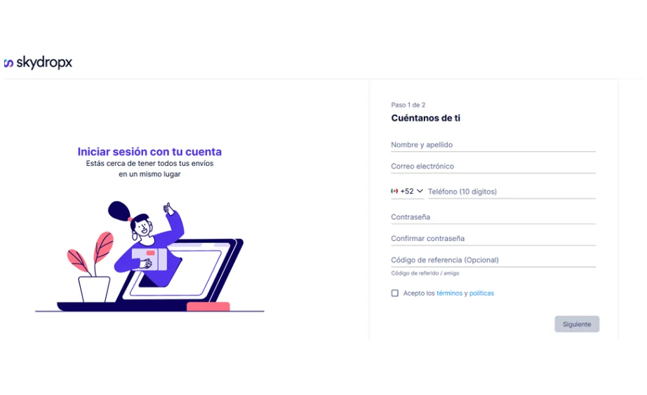 Cómo crear una cuenta en skydropx