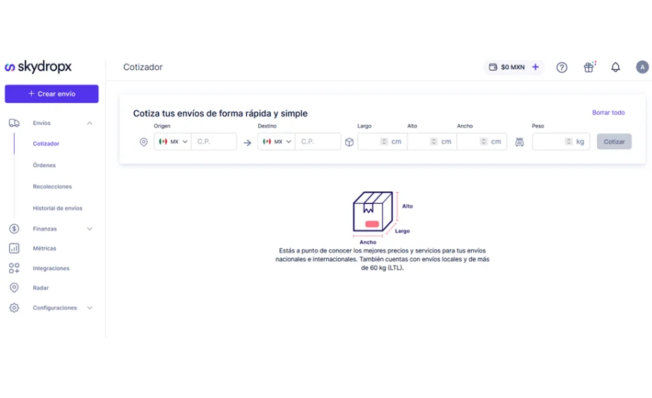 Cotizador de envíos  de skydropx