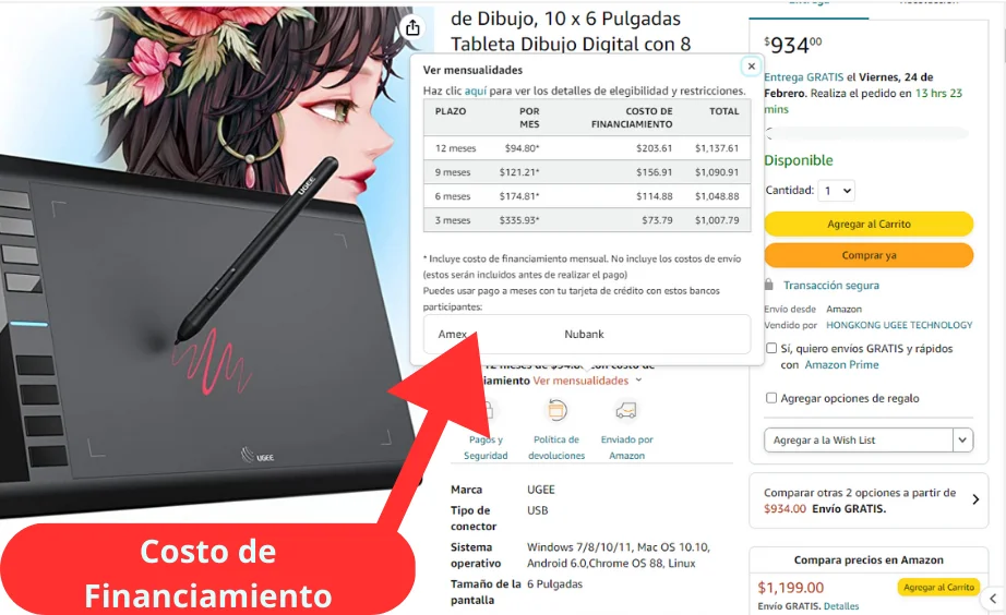 Ejemplo de meses con intereses en AMAZON