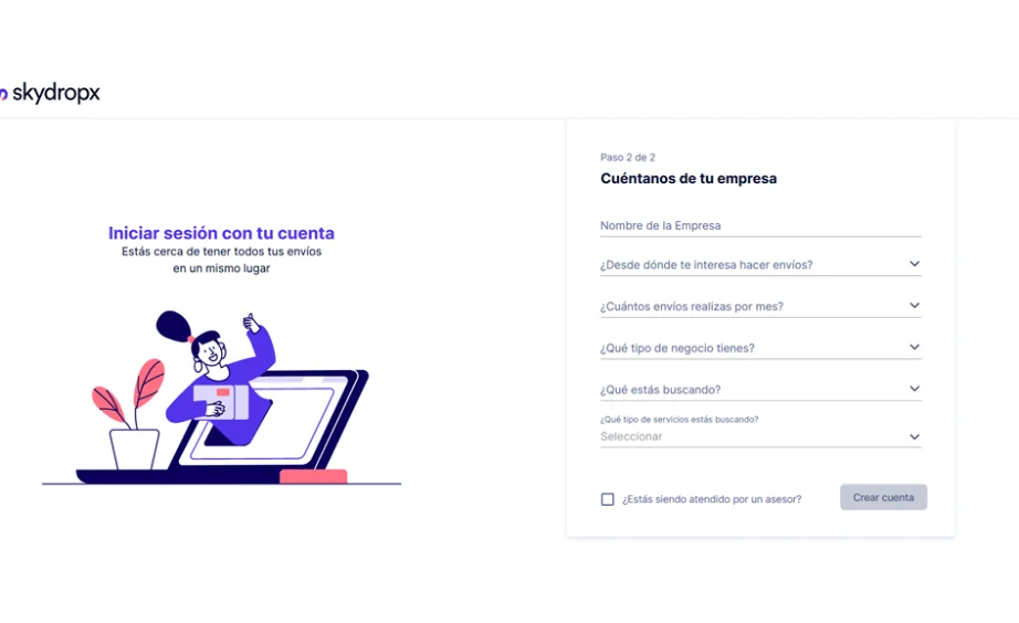 Formulario de empresa de skydropx